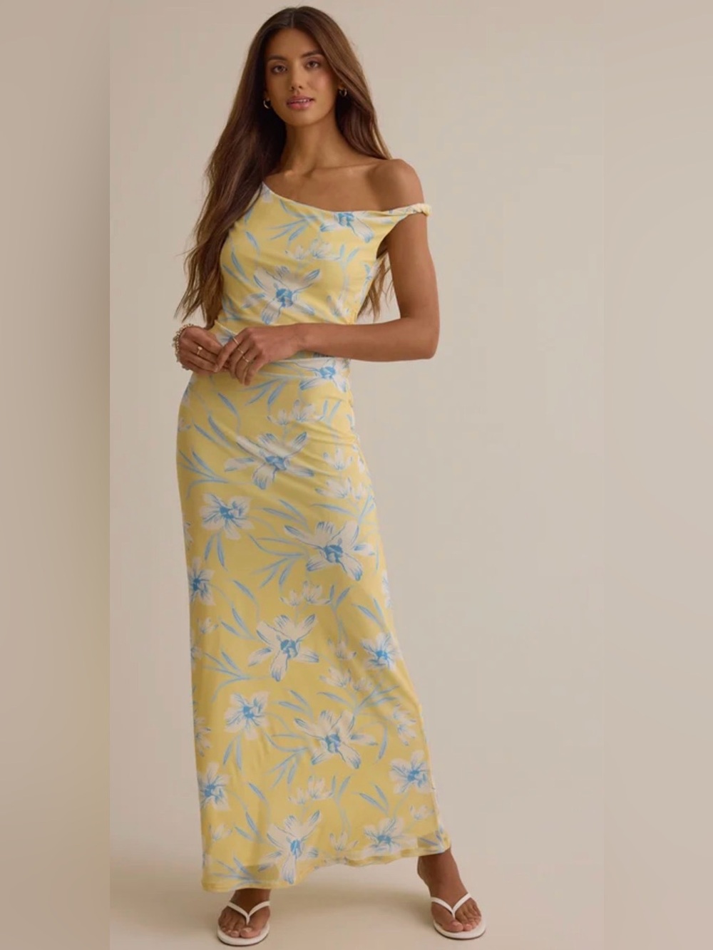 Yellow Floral Off-Shoulder Maxi Dress